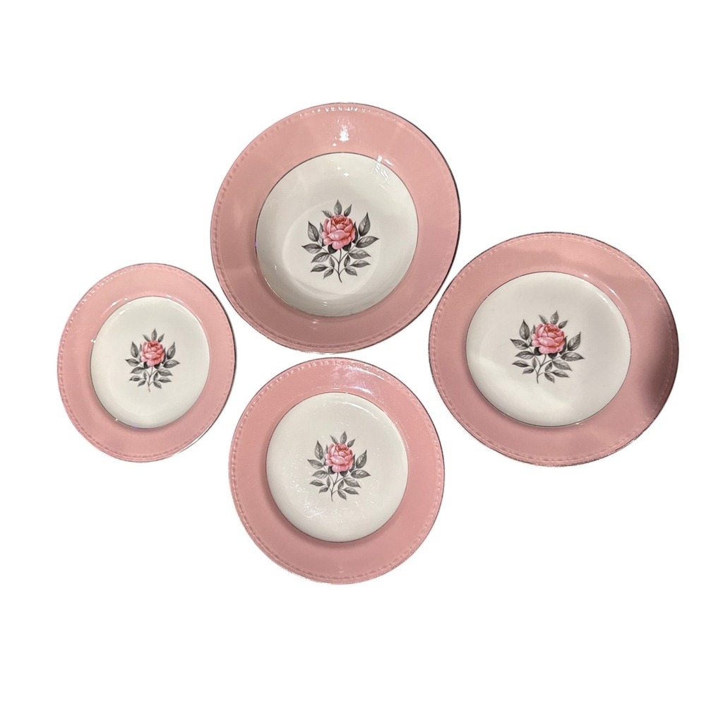 Vintage Cunningham & Pickett Norway‎ Rose Pink Floral 1-Bowl & 3-Small Plates